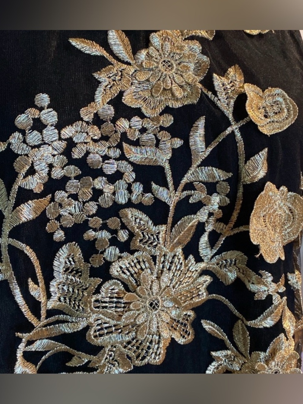 NEW Sunday In Brooklyn Black and Gold Floral Embroidered Appliqué 3D Top - XS - Picture 6 of 11